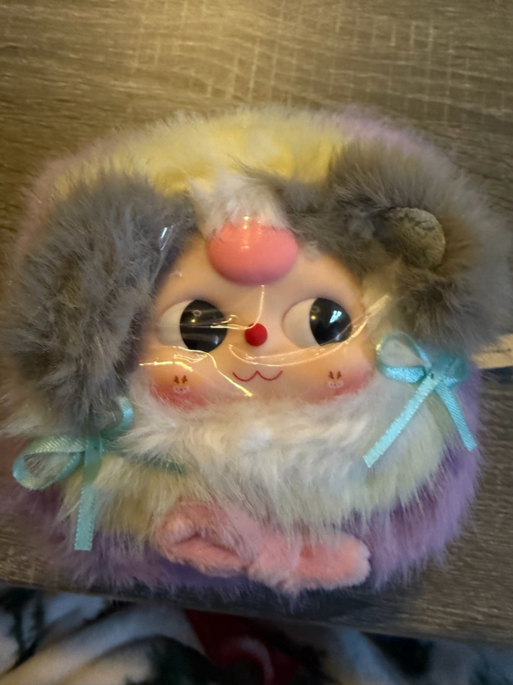 Plush Furry Character Coin Purse — Pastel Pink, Purple, Gray